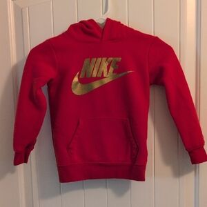 Nike Kids Hoodie in Red with Gold Logo